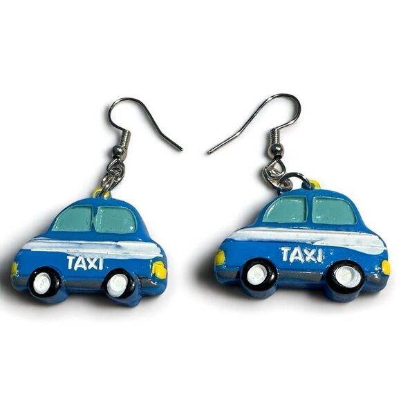 Whimsical Blue Taxi Car Earrings – Fun & Playful Statement Jewelry - Picture 17 of 17